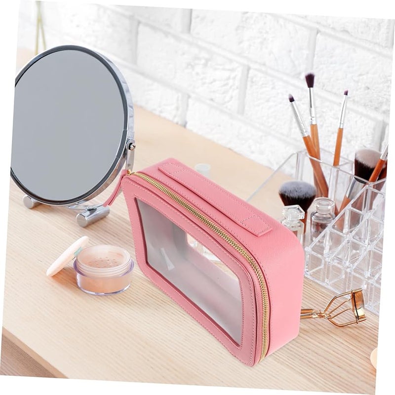 Pink Portable Cosmetic Travel Bag Makeup Pouch Organizer For Women Safe Light Opening - Image 5